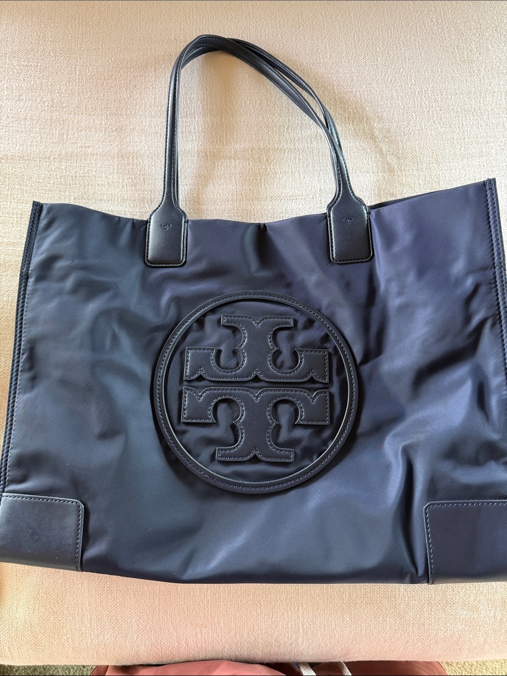 Tory Burch Navy Logo Nylon Tote